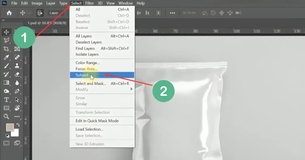 choose subject on how to make a mockup in photoshop