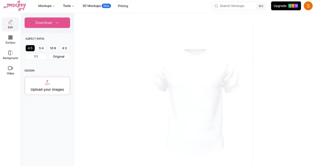 mockey ai interface for 3d t shirt mockup