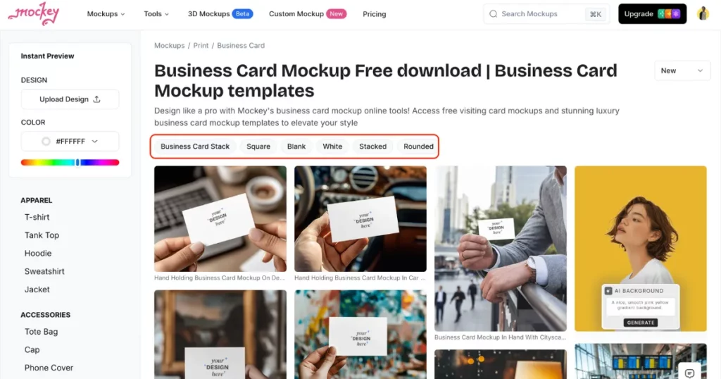 browse through a variety of business card templates in mockey ai