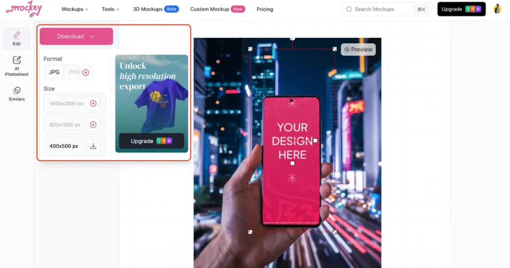 click download option on how to make phone mockup