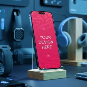 iPhone 16 mockup held in hand showing design