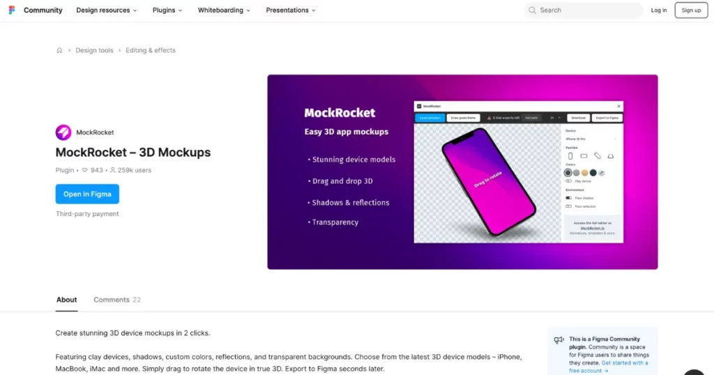 mockrocket figma plugin for 3d mockups