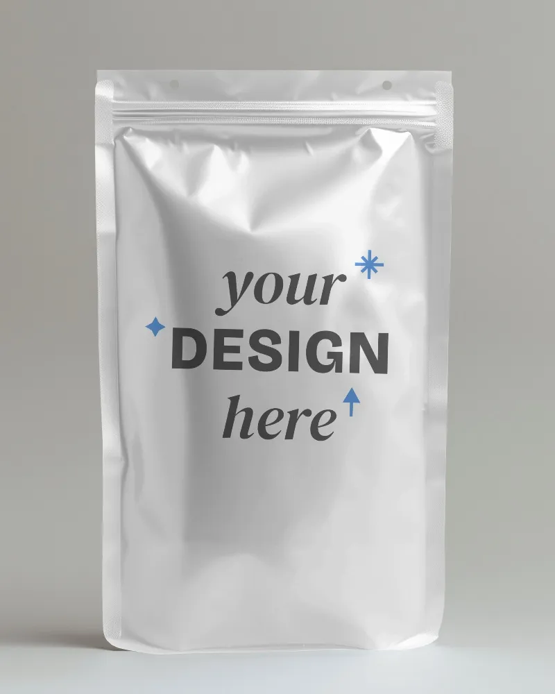 sleek silver pouch mockup on white surface modern and trendy look