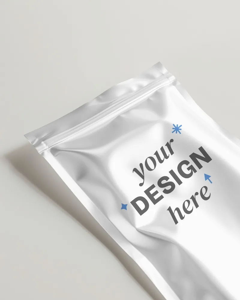 standing pouch mockup on textured surface with soft lighting for luxury products