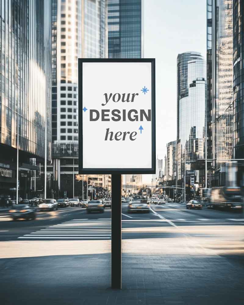 high rise cityscape billboard mockup with your design here overlooking busy streets








