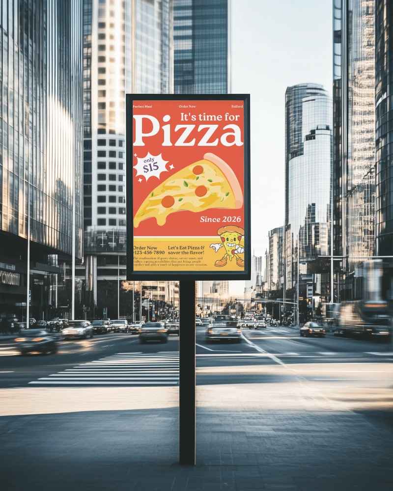 high rise cityscape billboard mockup with your design here overlooking busy streets









