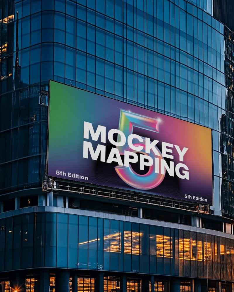 large horizontal billboard mockup mounted on contemporary office tower








