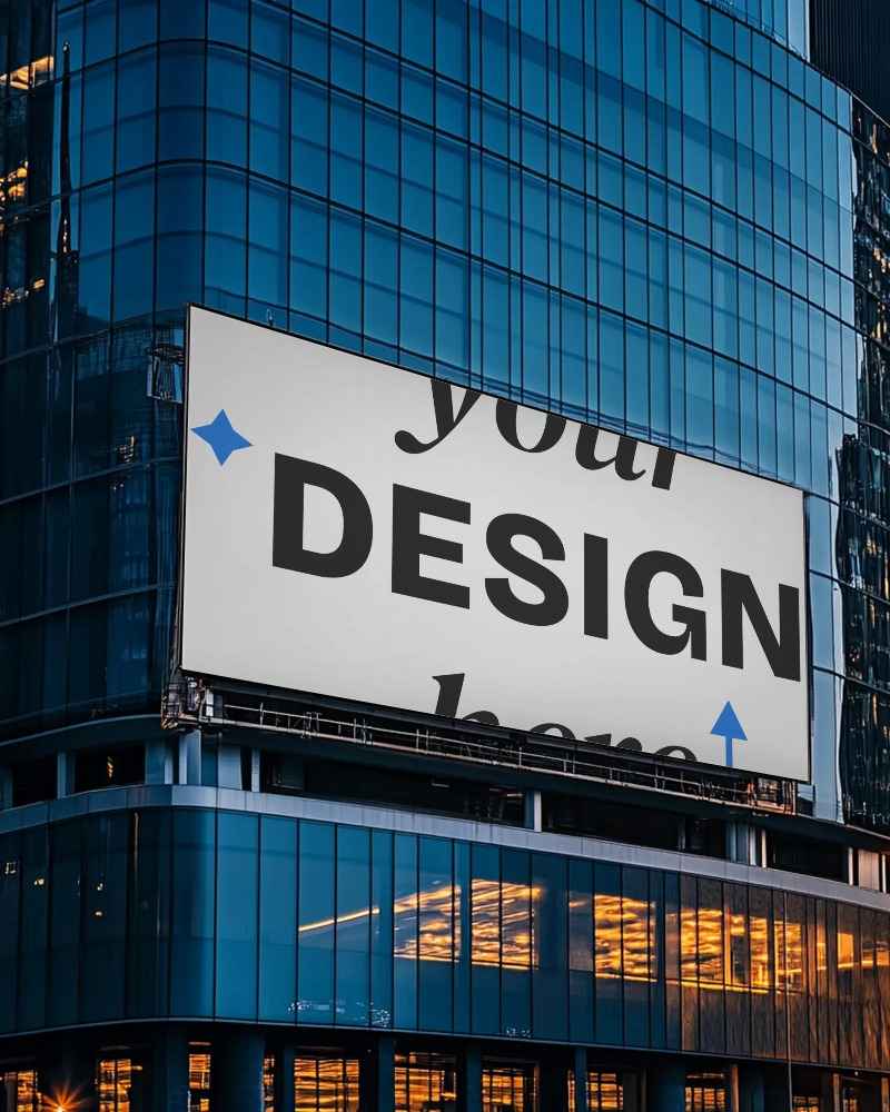 large horizontal billboard mockup mounted on contemporary office tower








