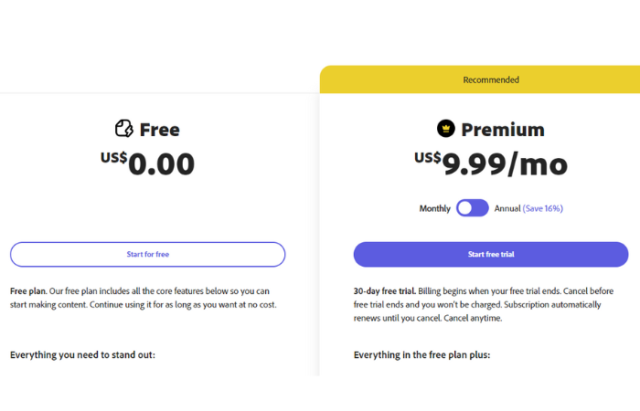 adobe spark pricing