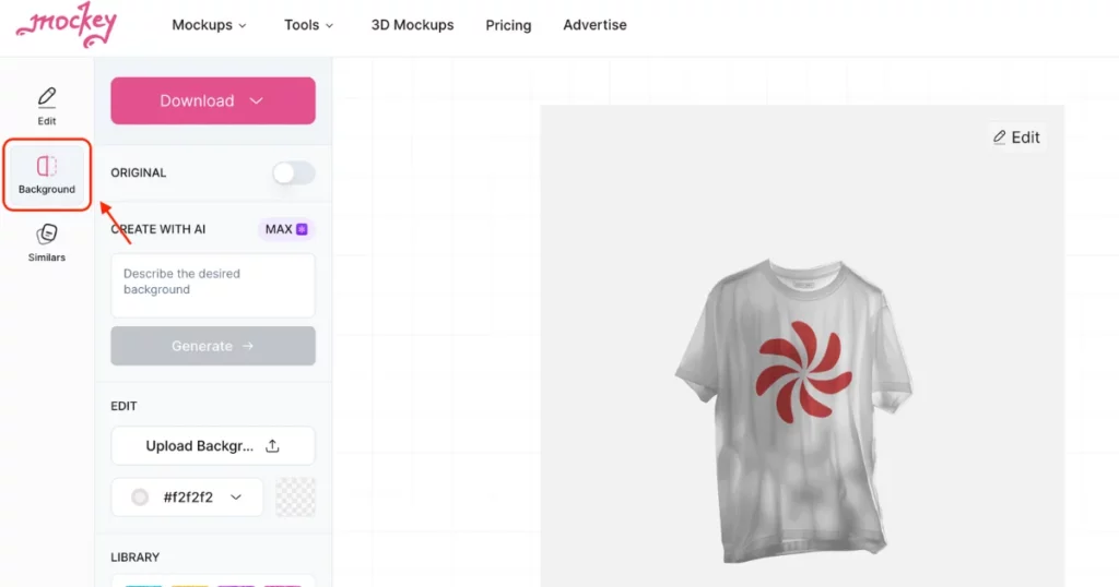 background feature to customize mockup in mockey