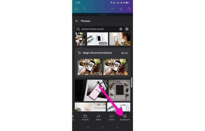 background option in canva