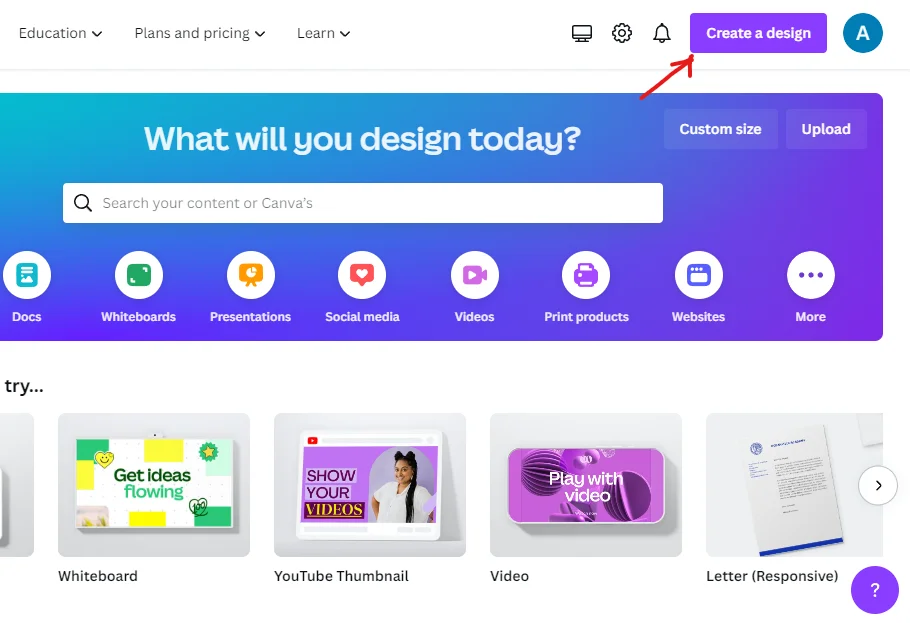 click on create a design