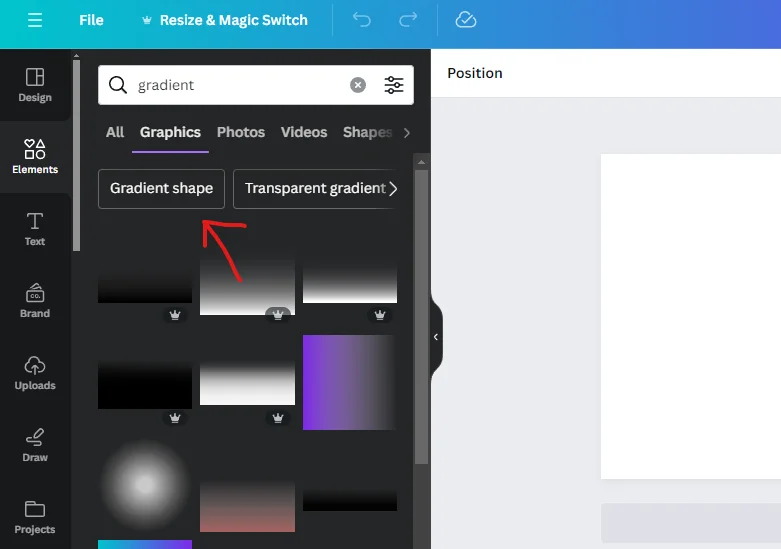 click on gradient shape option