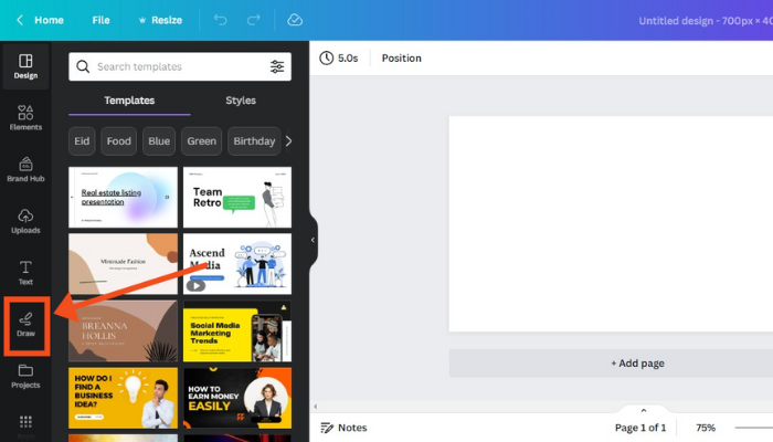 draw option in canva