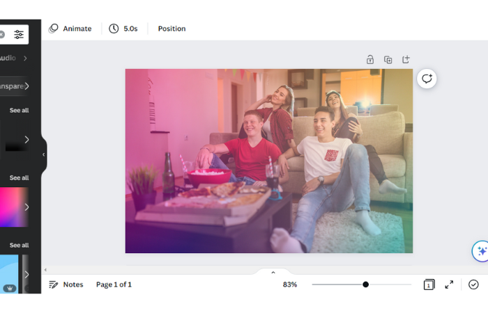 lower transparency of gradient in canva