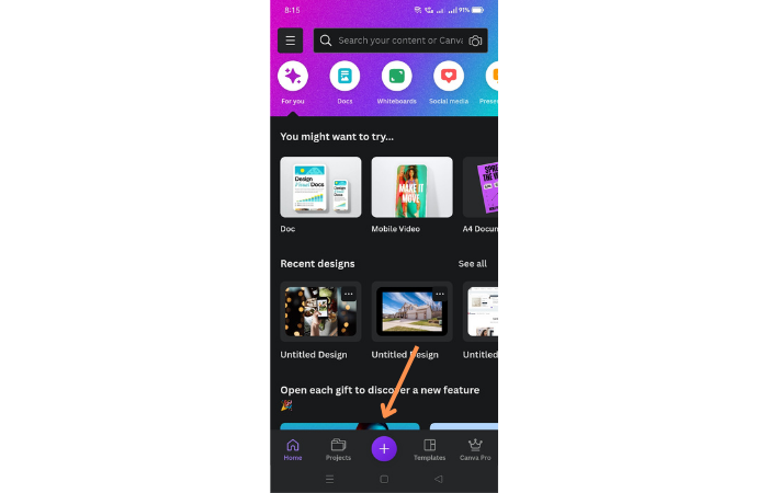 plus sign in canva mobile