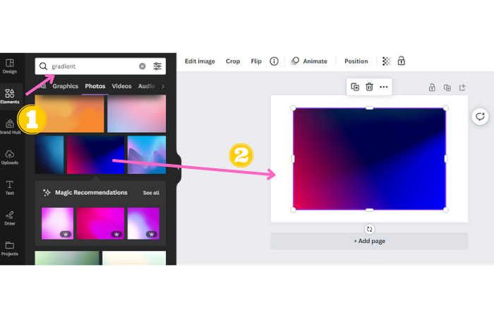 type gradient and add to page