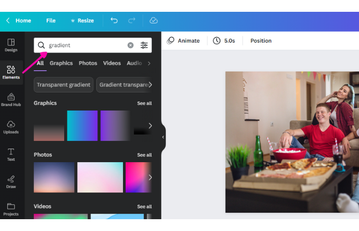 type gradient in elements option