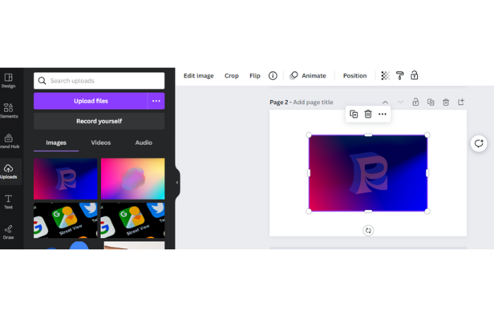 upload design to new page in canva