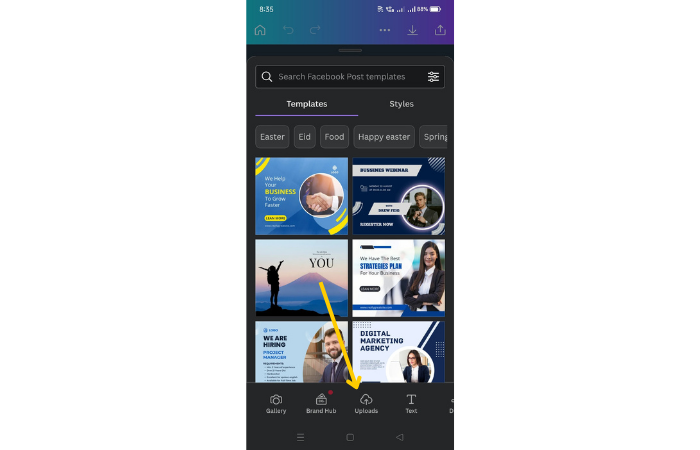 upload option in canva mobile