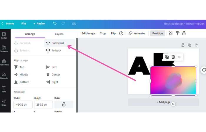 use backward option for gradient in canva