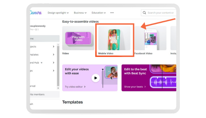 click mobile video for a blank template