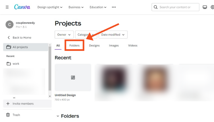 click the folders tab