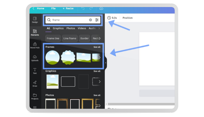 search for frame in the search box