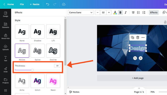 with the thickness slider, adjust the outline thickness
