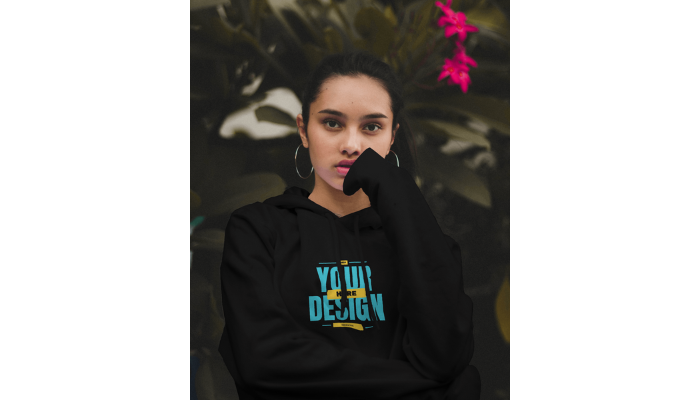 girl posing in black hoodie template