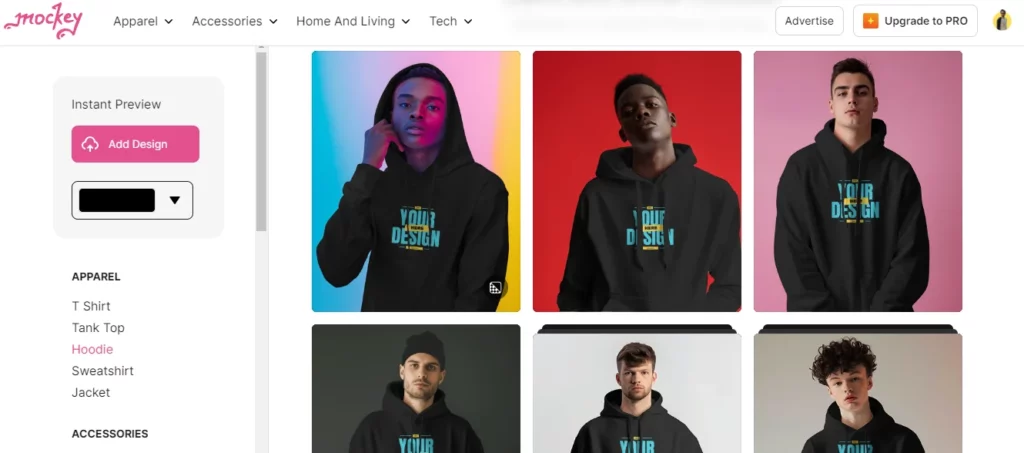 mockey black hoodie template page