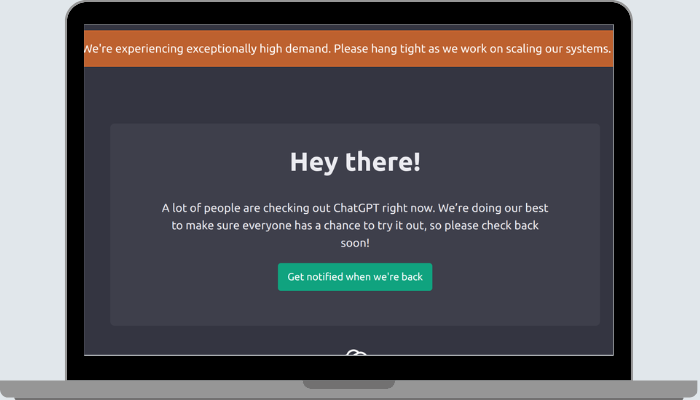high traffic notification when chatgpt down