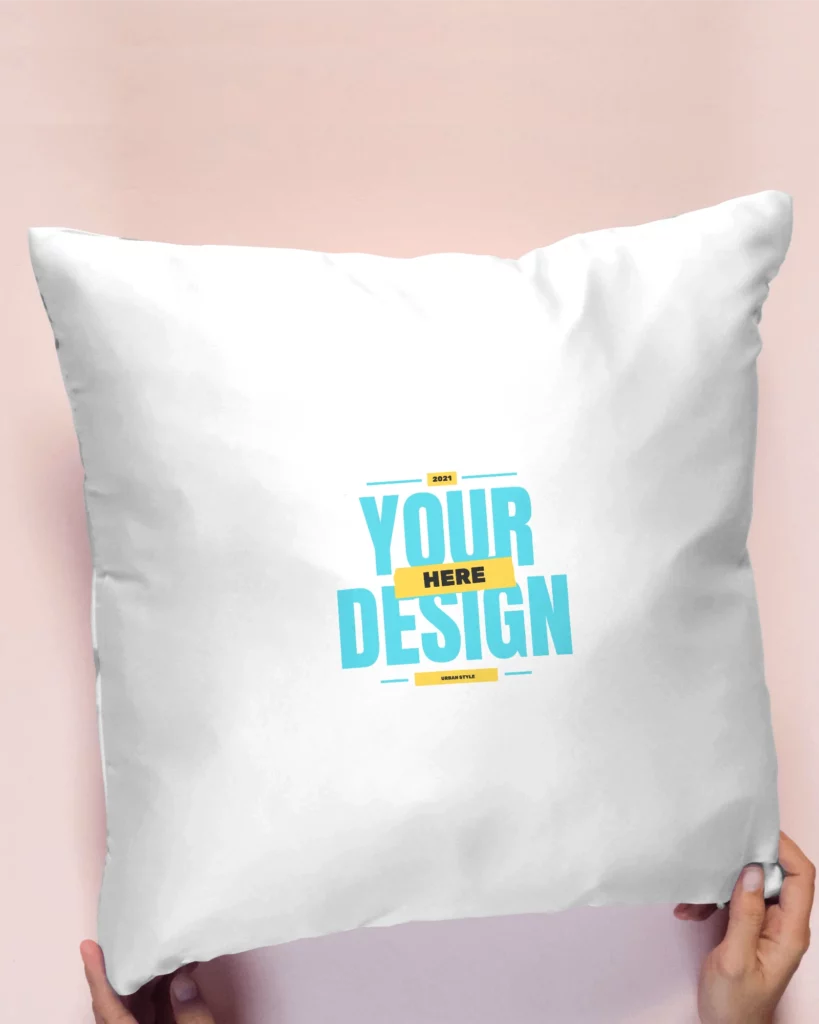  mockup of a pillow over background with cool shapes