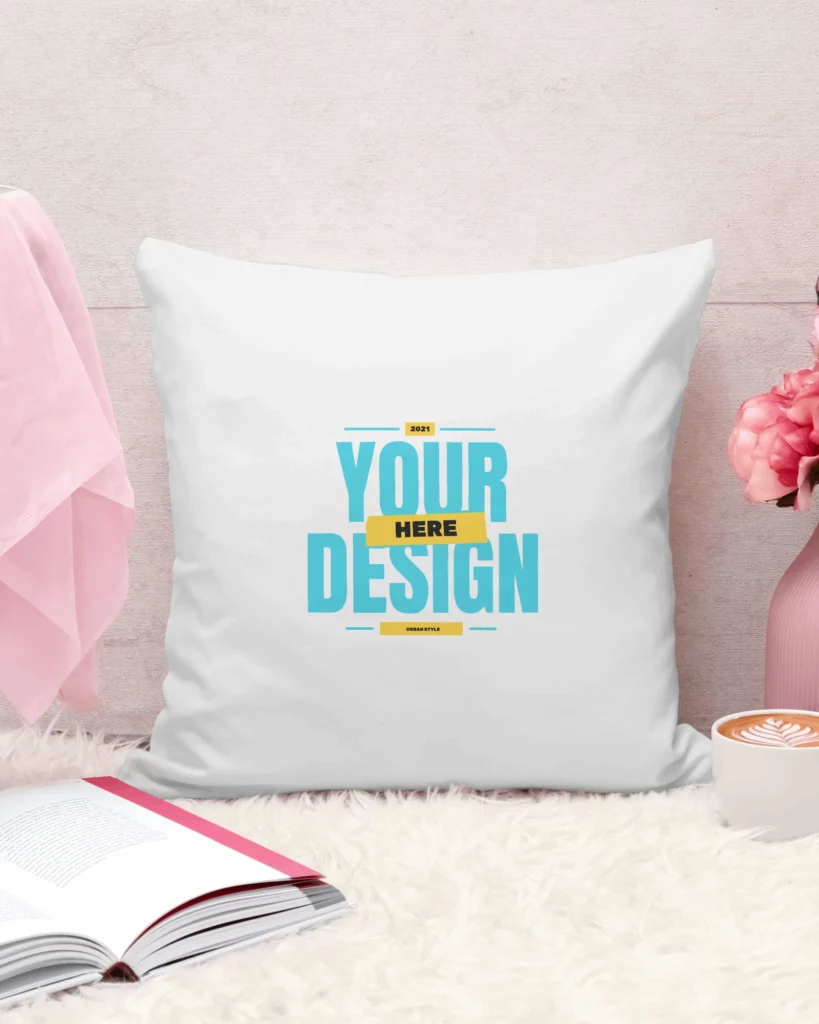 Pillow Mockup Featuring a Bed in a Minimalist Bedroom