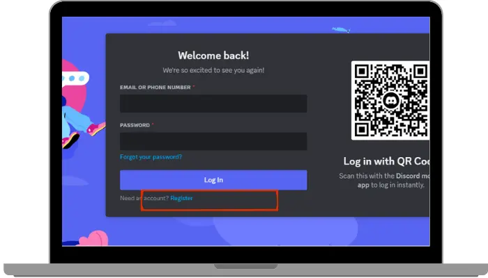 click on register option on discord
