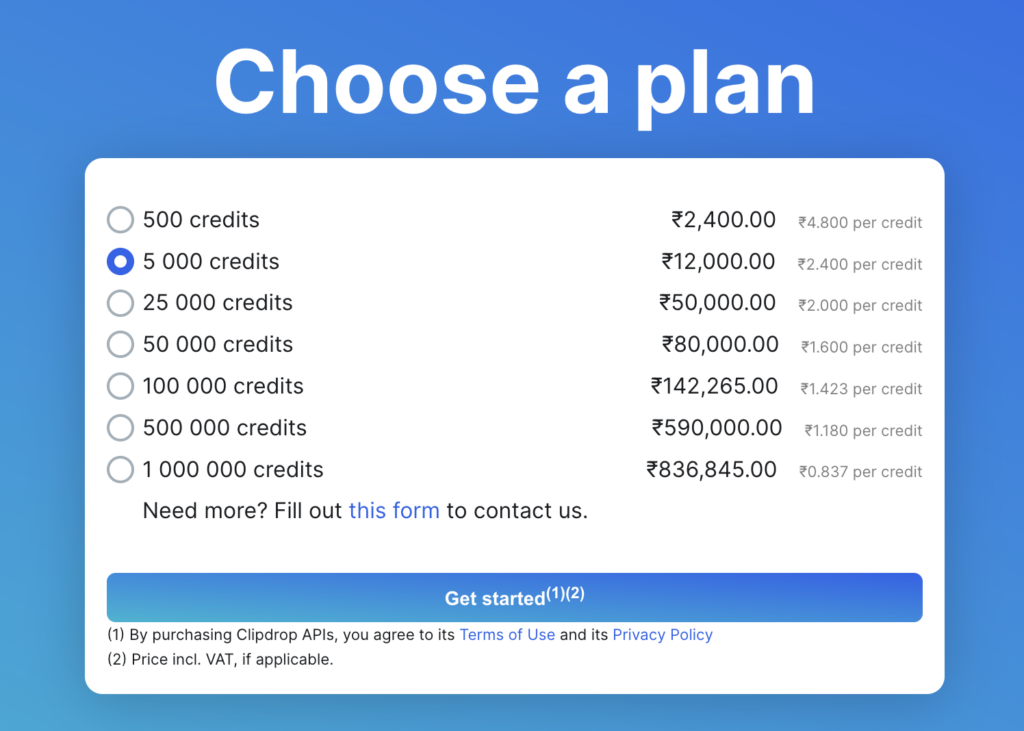Clipdrop API Pricing