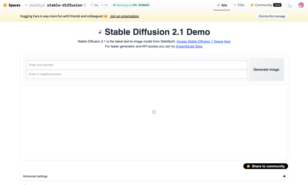 Stable diffusion demo on Hugging Face