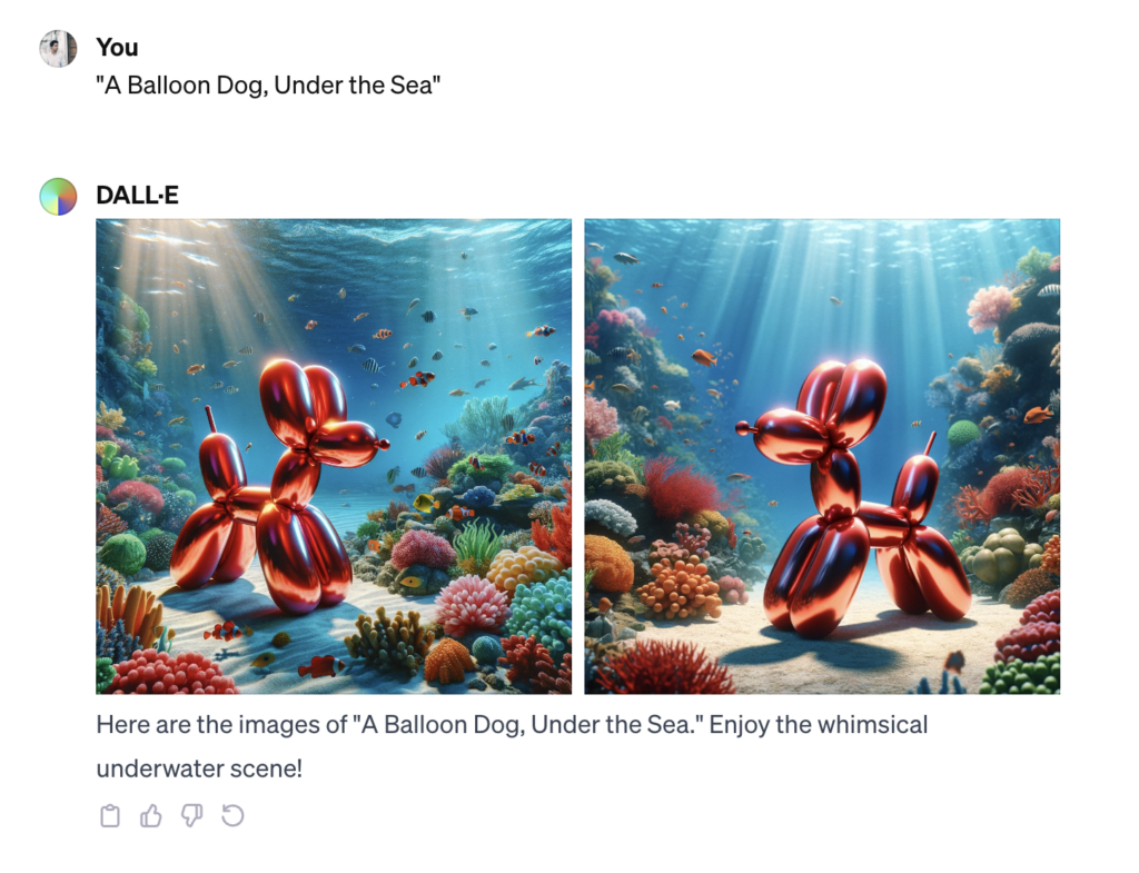 DALL·E 3 generated image of a dog under the sea