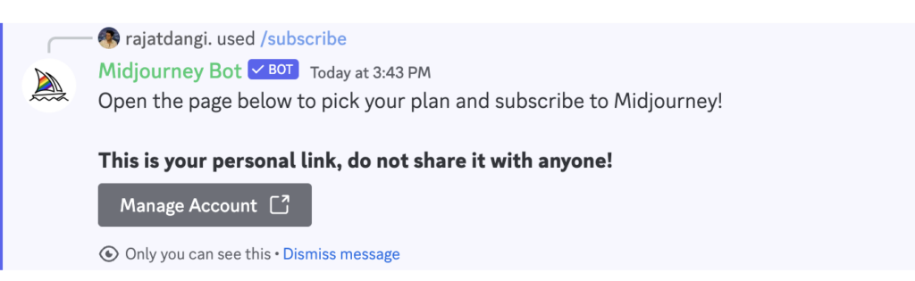 Midjourney Bot Subscription message