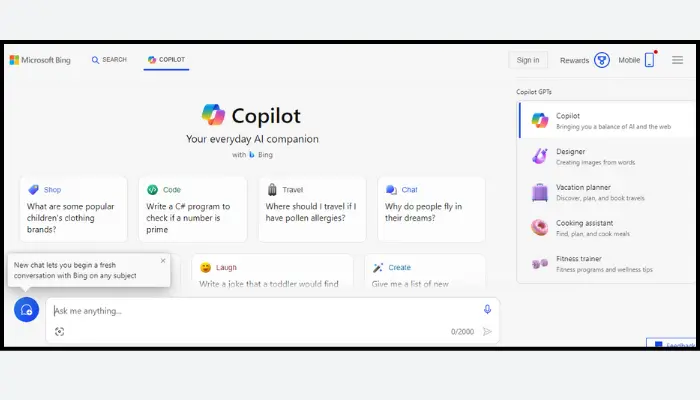 open bingcomchat in bing ai image creator