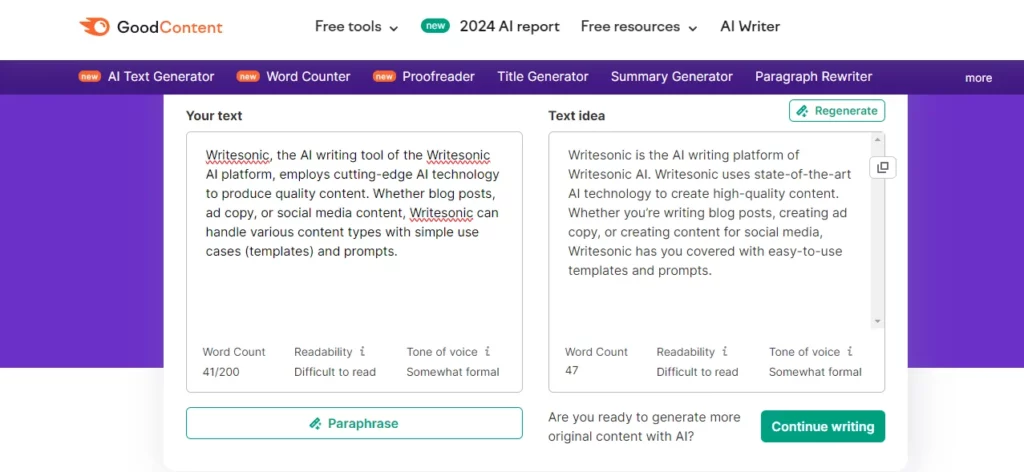 output example of semrush