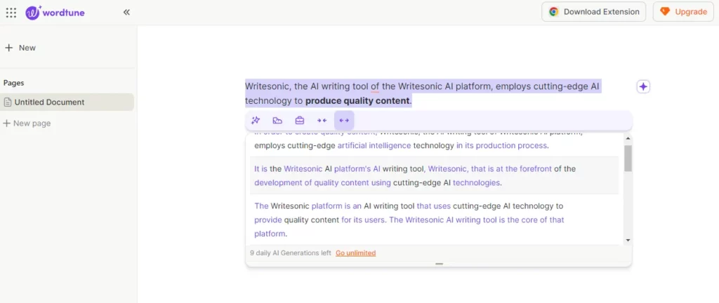 output example of wordtune