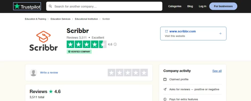 trustpilot rating of scribbr