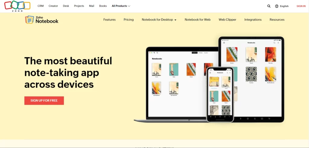 Zoho Notebook - free alternative to notion
