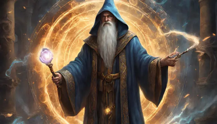 a time-traveling wizard can be created, who wears ancient robes adorned with arcane symbols, wields a staff sparkling with temporal energy amid swirling portals dall e prompts