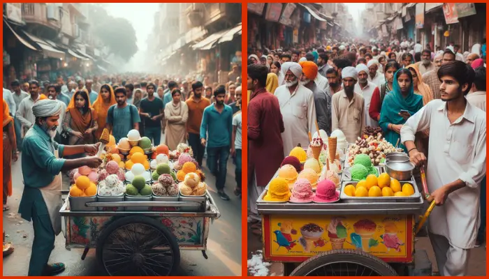 photo of a man selling ice cream in india