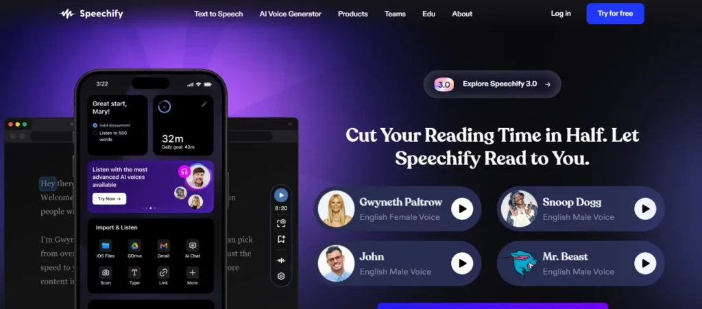 speechify - uberduck ai alternative