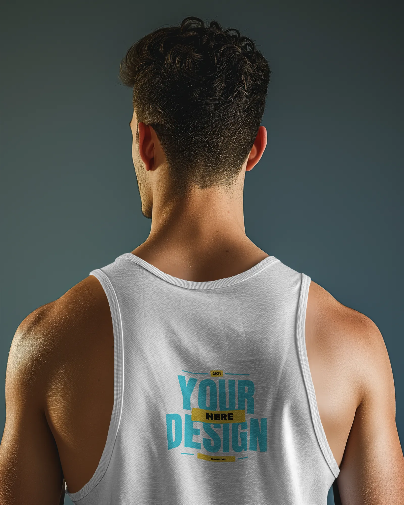 back view of man wearing tanktop mockup