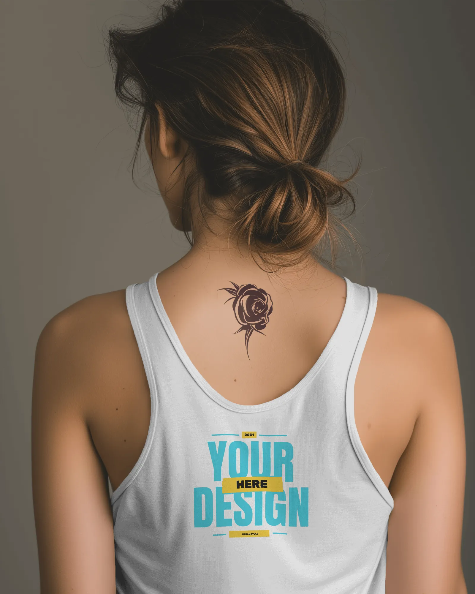 back view of woman wearing tanktop mockup