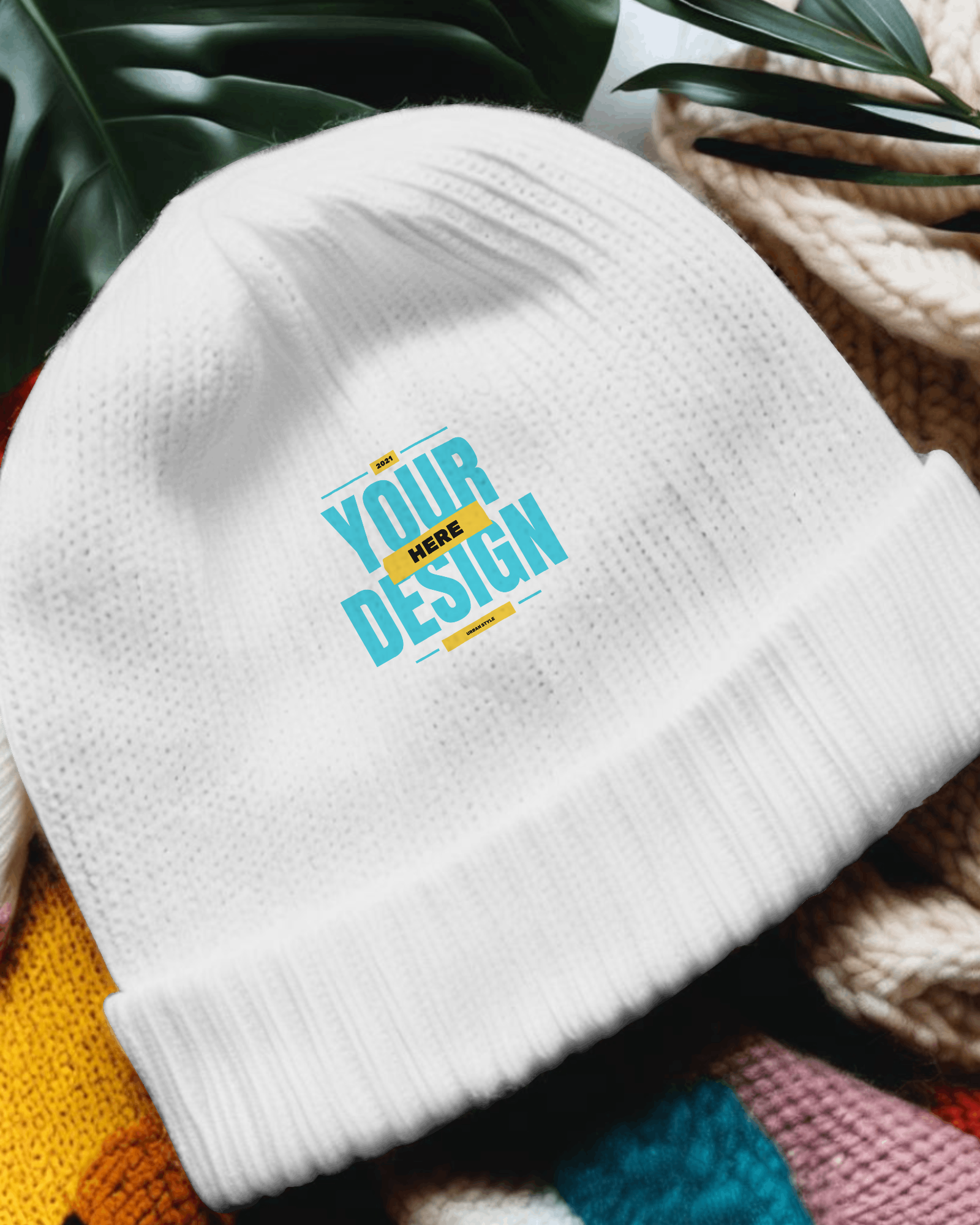 beanie-flatlay-mockup-on-multi-color-beanies 